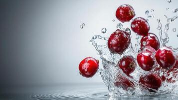 Cranberries falling into water photo