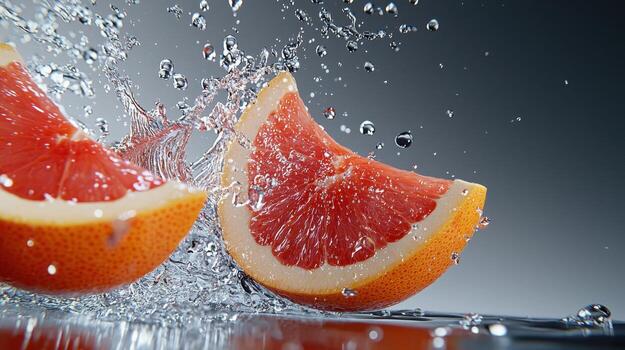 A grapefruit being splashed with water photo
