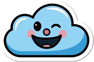 a sticker of a cloud with a smile vector