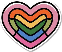 a sticker with a heart shaped design in rainbow colors vector