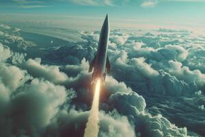 A rocket is flying through the clouds photo