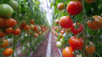 Tomatoes growing in a greenhouse photo