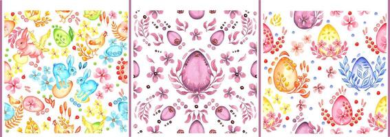 Watercolor collection of seamless patterns for Easter vector