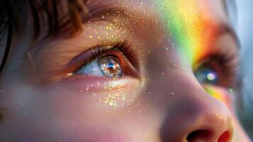 A close up of a child's face with glitter on it photo