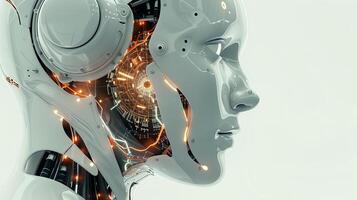 A robot head with glowing wires on it photo