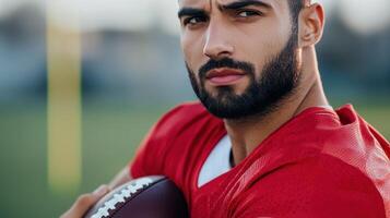A man with a beard and a beard holding a football photo