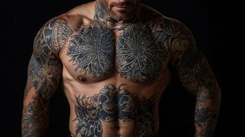 A man with tattoos on his chest photo