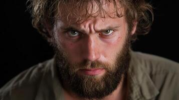 A man with a beard and a beard looking at the camera photo