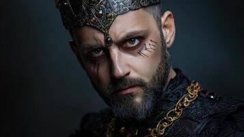 A man with a beard and a crown on his head photo