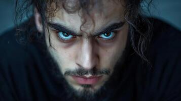 A man with blue eyes and a beard photo
