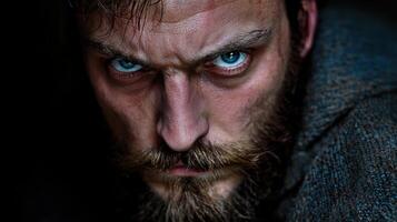 A man with a beard and blue eyes photo