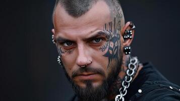 A man with tattoos on his face and neck photo