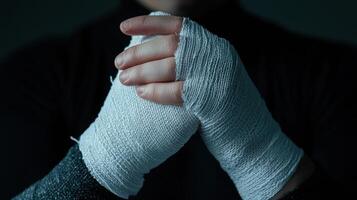 A person with bandages on their hands photo
