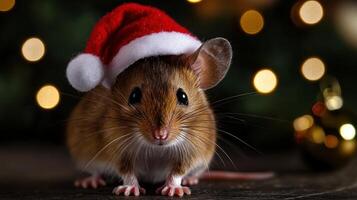 A mouse wearing a santa hat photo