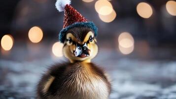 A duck wearing a santa hat photo