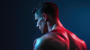 A man with a red light on his back photo