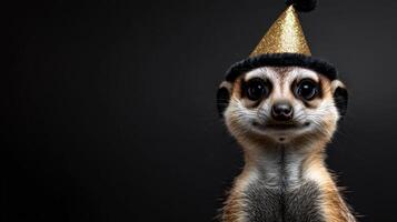 A meerkat wearing a party hat photo