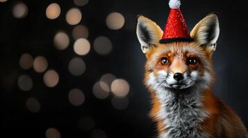 A fox wearing a christmas hat photo