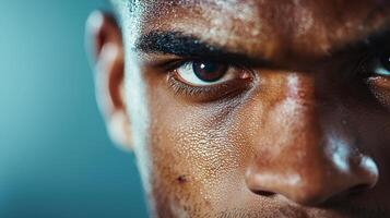 Close up of a man's face with a close up of his eyes photo