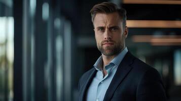 A man in a suit looking at the camera photo