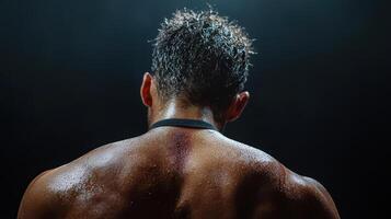 A man with a back tattoo on his back photo