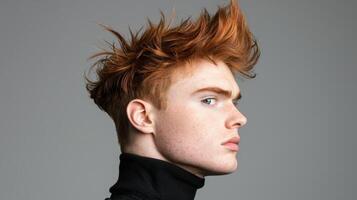 A young man with red hair and a turtle neck photo