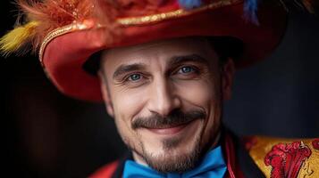 un hombre en un vistoso sombrero y arco Corbata foto