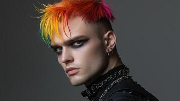 A man with colorful hair and makeup photo