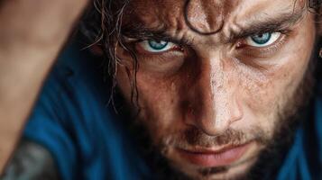 A man with blue eyes and a beard photo