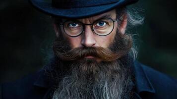 A man with a long beard and glasses photo