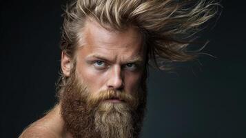 A man with a long beard and long hair photo
