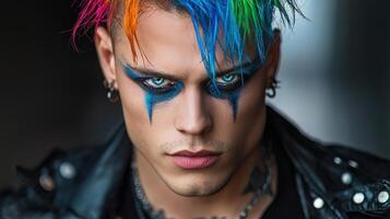 A man with colorful hair and makeup photo