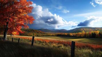 A beautiful autumn day with a tree in the foreground photo