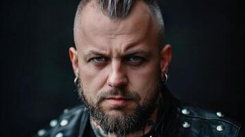 A man with a beard and tattoos on his face photo