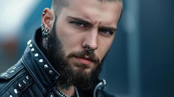 A man with a beard and piercings photo