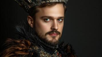 Portrait of a handsome man in a costume with a crown on his head photo
