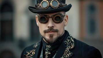 A man with a beard and mustache wearing a top hat and goggles photo