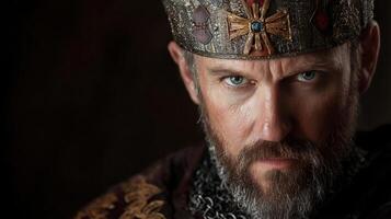 A man in a medieval costume with a crown on his head photo