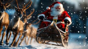 Santa Claus riding a sleigh with reindeer photo