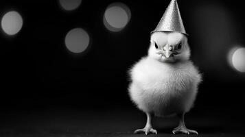 A baby bird wearing a party hat photo