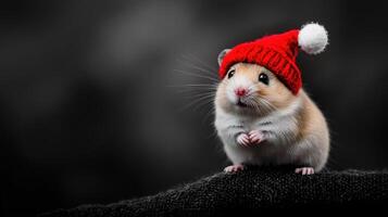 A hamster wearing a santa hat photo