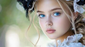 A beautiful young woman with blue eyes photo