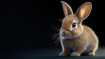 A small brown rabbit is sitting on a black background photo
