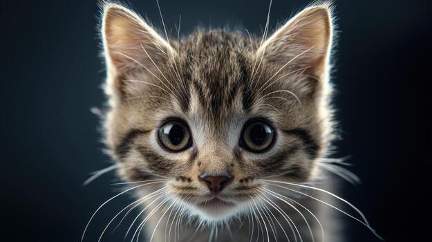 A close up of a kitten looking at the camera photo