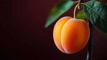 A single orange fruit is hanging from a branch photo