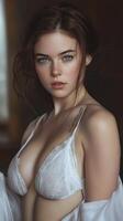 A beautiful woman in a white bra and panties photo