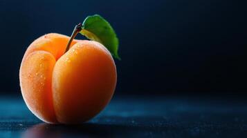 A single orange fruit on a dark table photo