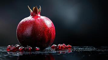 A pomegranate is sitting on a table photo
