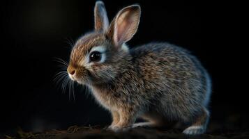 A small rabbit is standing on the ground photo