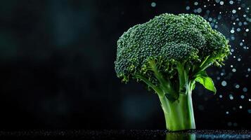 Broccoli on a black background with water droplets photo